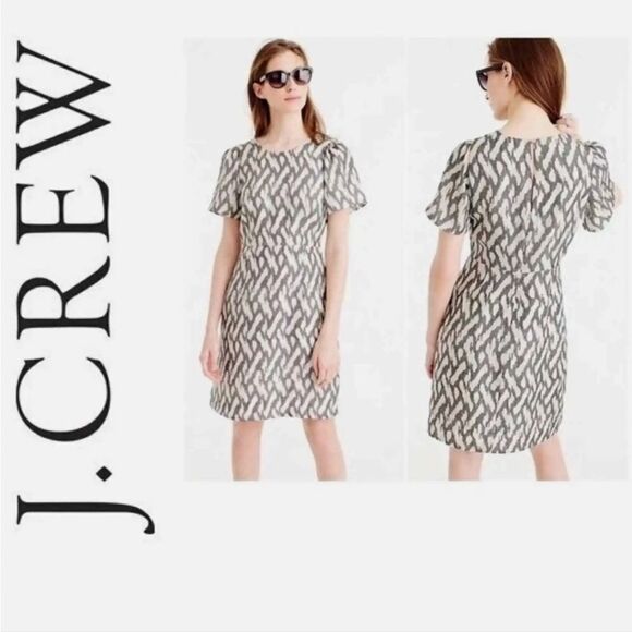 J.Crew Black Ikat Print Silk Flutter Sleeve Dress - Picture 1 of 10
